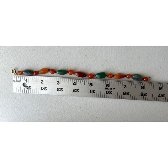 Vtg Gemstone Necklace & Bracelet Set Semi Precious Polished Beads Hand Knotted - Picture 6 of 8